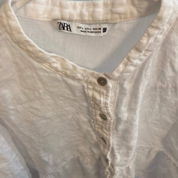 Zara white linen button up flowy blouse size large - Picture 3 of 4